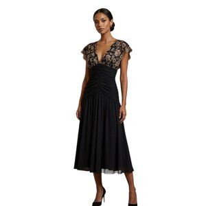 Vintage Casadei Dress 8 Black Gold Lace Plunging Romantic Cocktail Party Evening